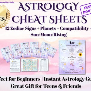 Hojas de referencia del zodiaco / 15 páginas / Aprende signos + planetas + compatibilidad / Guía de la carta astral para principiantes / Descarga instantánea