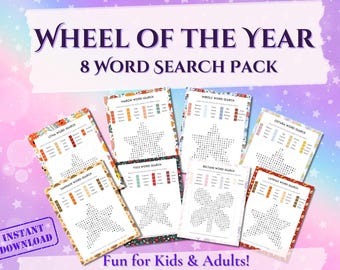 Spelpakket Woordzoeker Rad van het Jaar | 8 seizoensprints | Waldorf, heidens, leuk | Samhain, Yule, Lammas, Mabon, Imbolc, Litha