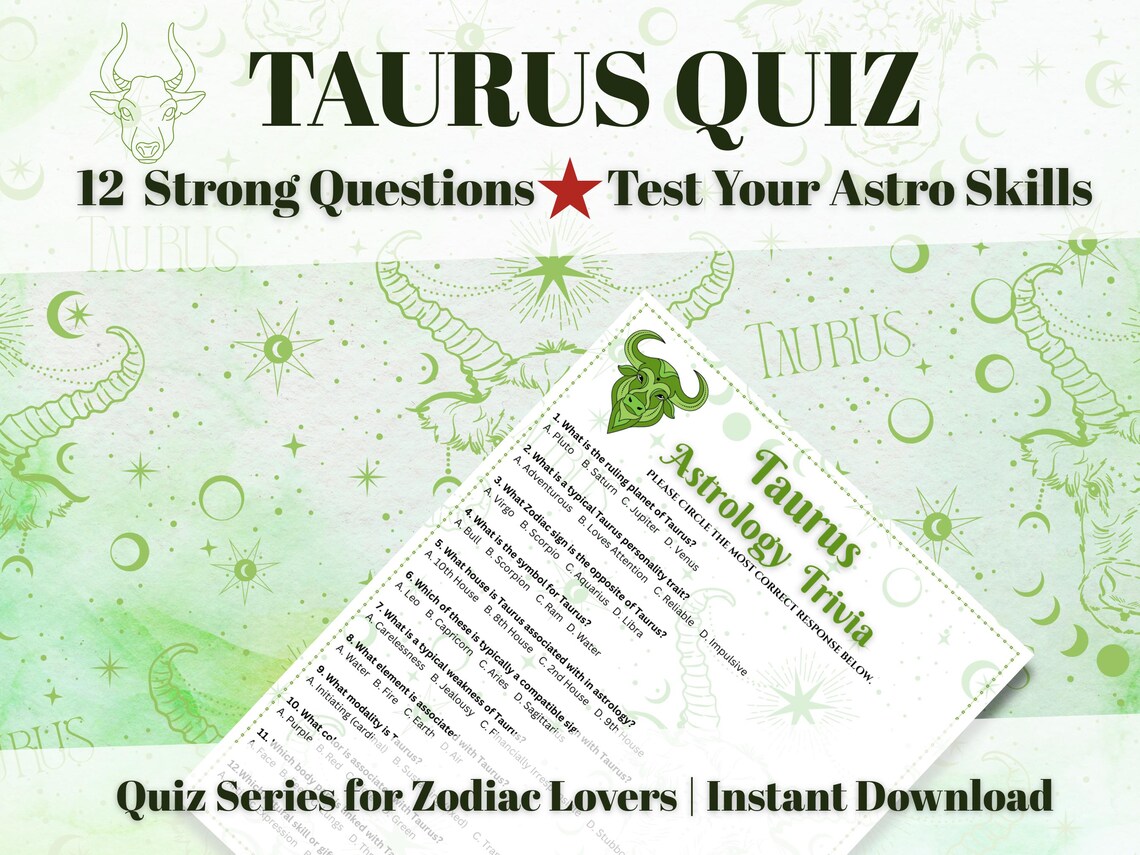 Taurus Sign Riddle Taurus Trivia Game: Astrology Quiz, Zodiac Party (instant Download PDF ...