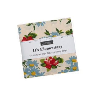 May include: A pack of It's Elementary fabric squares by American Jane Patterns, designed by Sandy Klop. The fabric features a cream background with a floral pattern in shades of red, blue, green, and yellow.