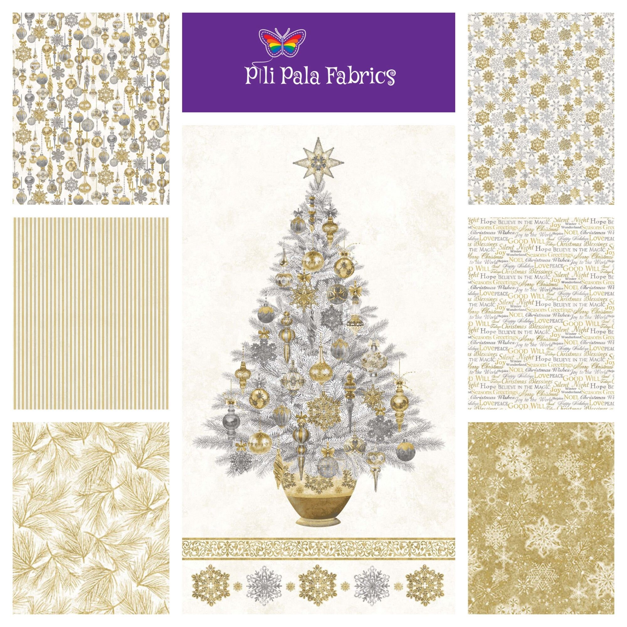 Northcott Stonehenge White Christmas Collection Gold Silver Etsy UK