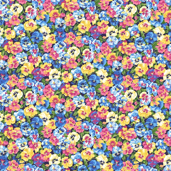 Makower Summer Garden Collection: Pansy Blue 100% Cotton Quilting Fabric