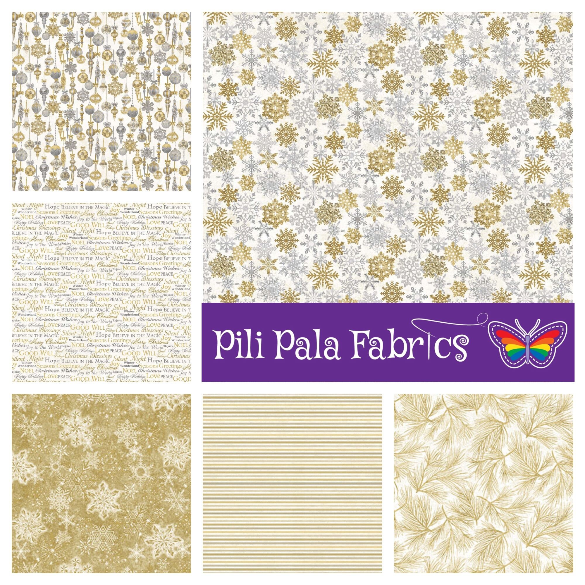 Northcott Stonehenge White Christmas Collection Gold Silver Etsy UK