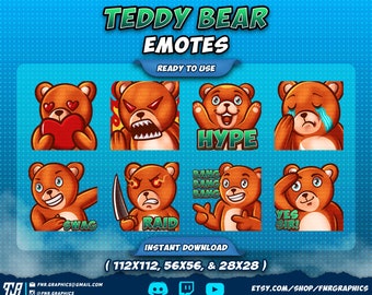 8 x Teddy Bear twitch emotes - Chibi Bear discord twitch emotes - Bear twitch emotes