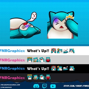 May include: A set of Twitch emotes featuring a blue and white cartoon character with different expressions. The emotes include "What's Up!" and "Hype".