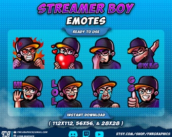 Beard Guy Twitch Emotes with Hat – Chibi Boy Streamer Emotes (Digital Download)