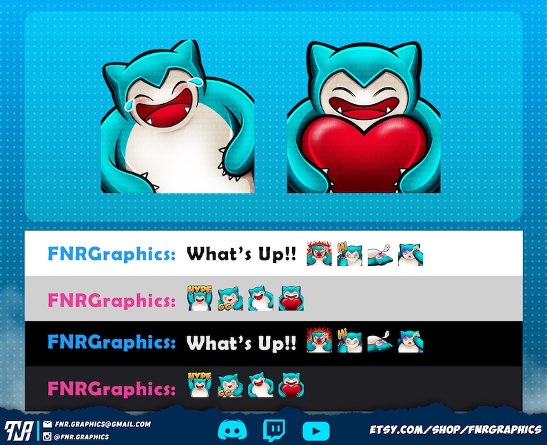 May include: A set of Twitch emotes featuring a blue and white cartoon character with different expressions. The emotes include "What's Up!" and "Hype".