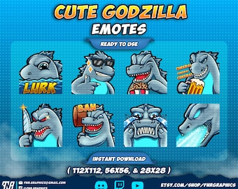 8 x Godzilla twitch emotes – Kaiju Chibi discord emotes - Kawaii twitch emotes