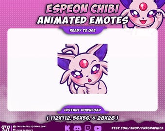 Animated Espeon Thinking Twitch Emotes | Cute Hmm Chibi Twitch Emote | Curious Reaction Discord Emote | Cute Kawaii Discord Kick Emote