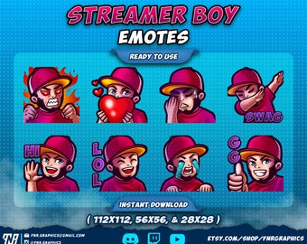 8 x Beard Guy with Hat twitch emotes – Chibi Boy discord twitch emotes -  Streamer twitch emotes
