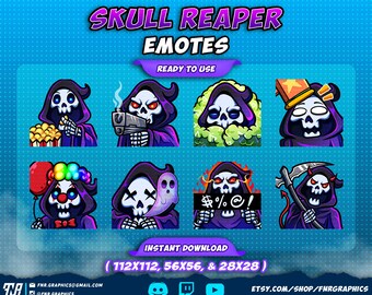 8 x Skull Reaper Twitch Emotes - Black Reaper Twitch Emotes 2