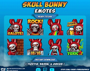 8 x Skull Bunny Reaper  twitch emotes for Twitch, Youtube, Discord