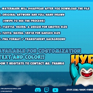 May include: A blue and yellow graphic with the word "HYPE" in large, bold letters. The graphic features a cartoon blue creature with a wide smile and raised arms. The text "AVAILABLE FOR CUSTOMIZATION TEXT AND COLOR!! DON'T HESITATE TO CONTACT ME. THANKS" is displayed above the cartoon creature. The graphic also includes a watermark with the text "FNR.GRAPHICS@GMAIL.COM" and "FNR.GRAPHICS".