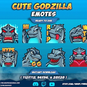 8 x Chibi Godzilla twitch emotes – Minizilla cute discord twitch emotes - Godzilla twitch emotes