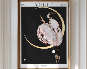 Vintage Vogue Cover Art Print: Art Nouveau Woman on Moon - Etsy