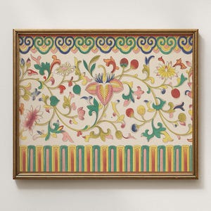 Vintage Decorative Border Wallpaper Art Print, Floral Frieze, Chinoiserie-Style Wall Decor (Digital Download)