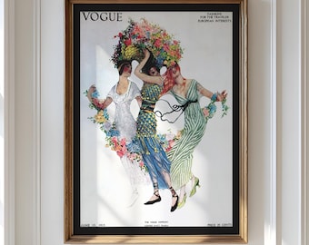 Vogue art nouveau posterprint, vintage fashion tijdschriftomslag, vrouwelijke muurkunst