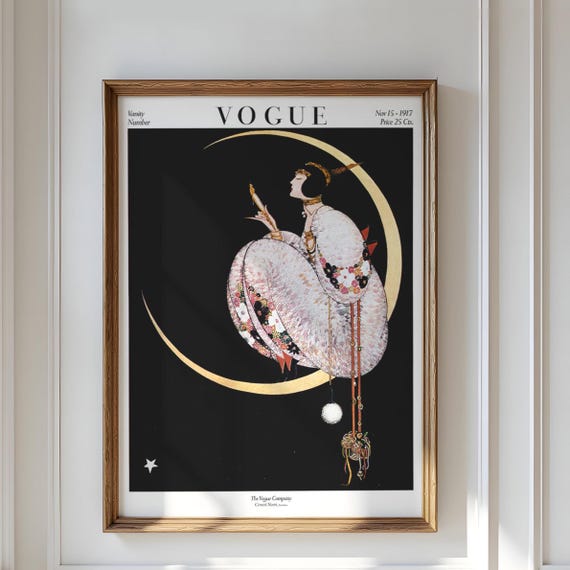 Vintage Vogue Cover Art Print: Art Nouveau Woman on Moon - Etsy