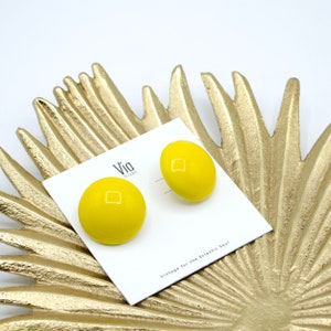Vintage Sunshine Yellow Round Metal Earrings image 5