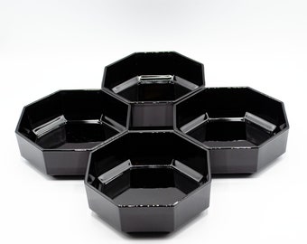 Vintage Black Glass Geometric Bowl | Sold Individually