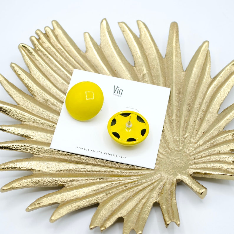 Vintage Sunshine Yellow Round Metal Earrings image 3