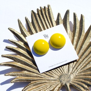 Vintage Sunshine Yellow Round Metal Earrings image 4