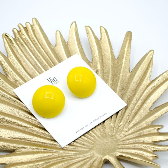 Vintage Sunshine Yellow Round Metal Earrings - image 2