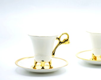 Vintage Demitasse and Saucer Set "The Lion" | Set of Two Vintage Espresso Cups with Saucers