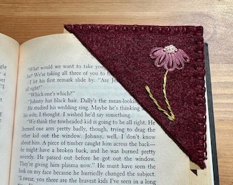 Handmade Felt Embroidered Corner Bookmark Moody Flower