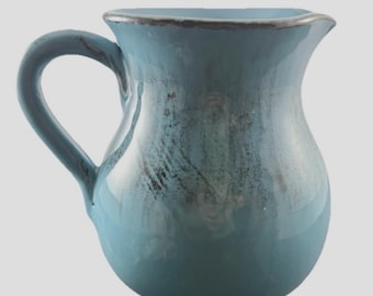Jarra de cerámica italiana azul, regalo de 9º aniversario, estilo bohemio ecléctico, decoración rústica.