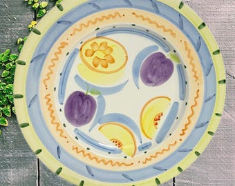 Raro centro de mesa grande de los años 80, decoración de cocina, plato de cerámica italiana pintado a mano, regalo de noveno aniversario