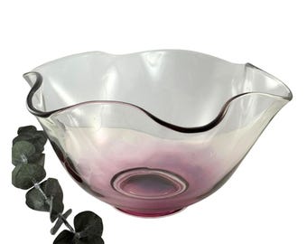 Centro de mesa de vidrio artístico de los años 80, cuenco de vidrio color lavanda, decoración de baño estilo cottagecore zen de vidrio de 25 cm (10 pulgadas)