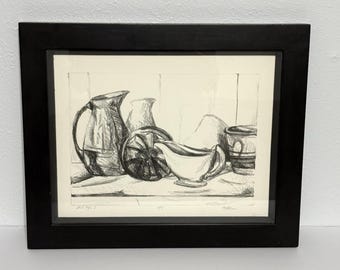 Vintage M J Kline Still Life I Black and White Art Charcoal Drawing Framed