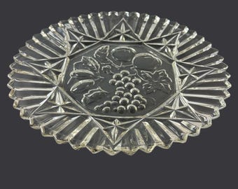 Plato de cristal vintage estilo cottagecore, plato de cristal transparente de los años 50, cristalería para servir o servir en el brunch.