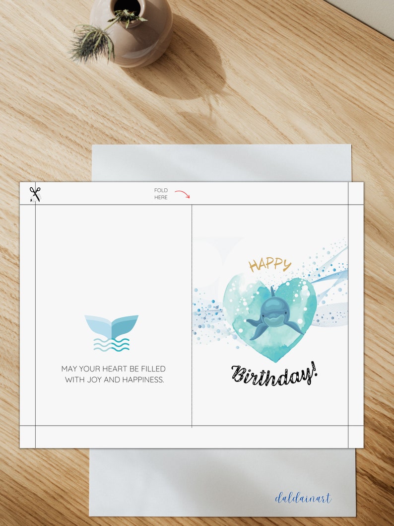 Dolphin Birthday Card Printable Happy Birthday Blank Inside - Etsy