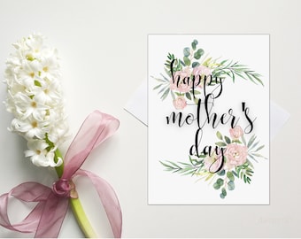 Floral Mothers Day Card Printable, Happy Mother's Day Card Digital Download, Post and Folding 2 Kinds.