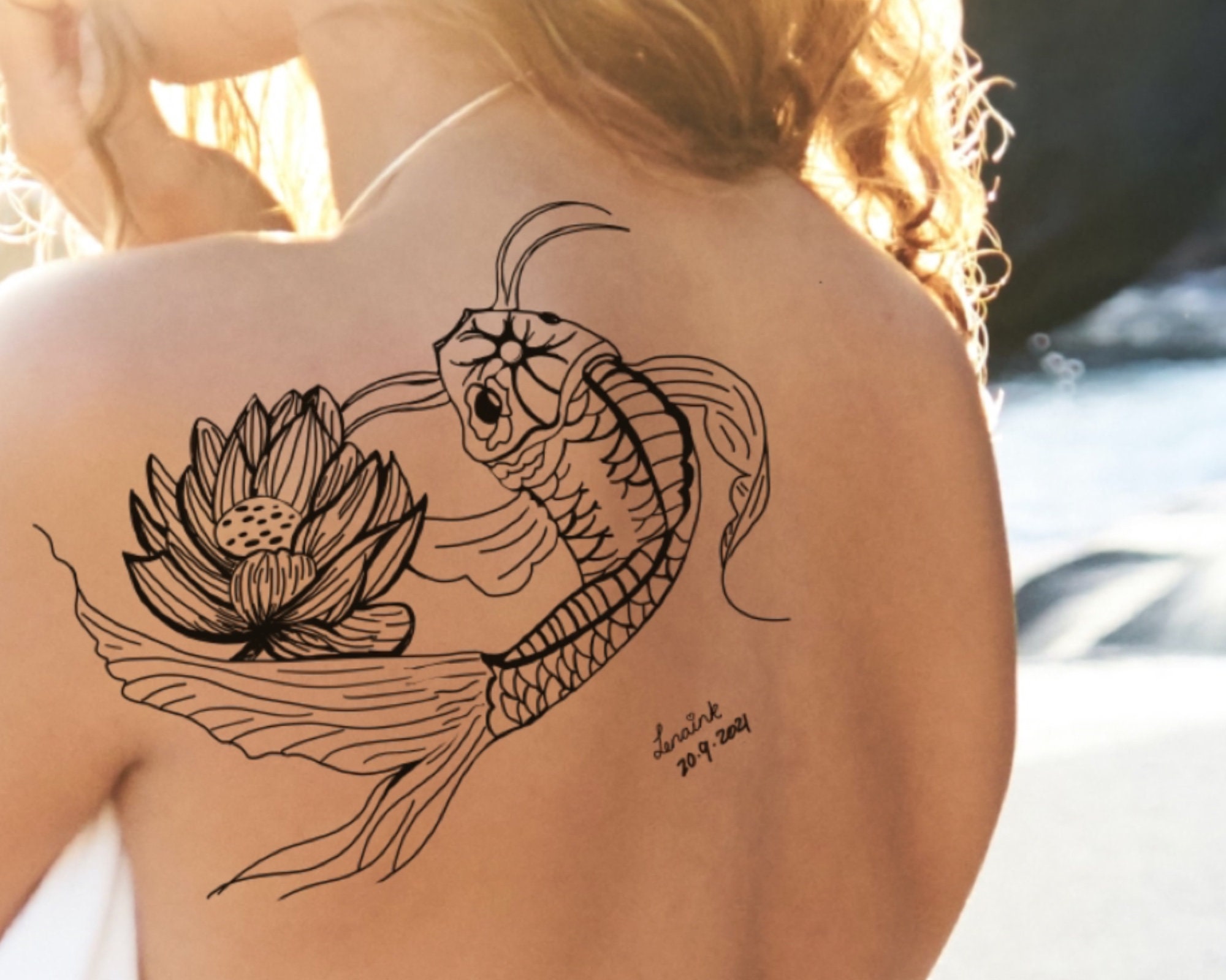 Koi With Lily Instant Download Custom Design Tattoo - Etsy Sweden Koi With Lily Instant Download Custom Design Tattoo - Etsy Sweden