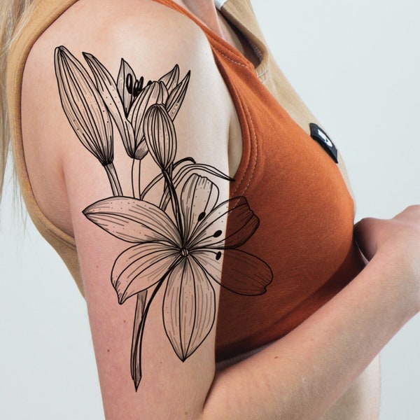 Lily Tattoo  | Custom Design Tattoo | Instant download | Printable stencil | Original Artwork | Tattoo Flash