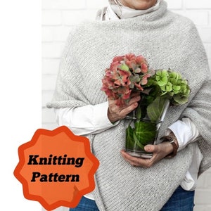 Poncho Knitting Pattern for Beginner . Knitting Tutorial for Woman's Poncho .Easy to knit  Boat neck knit poncho pattern PDF