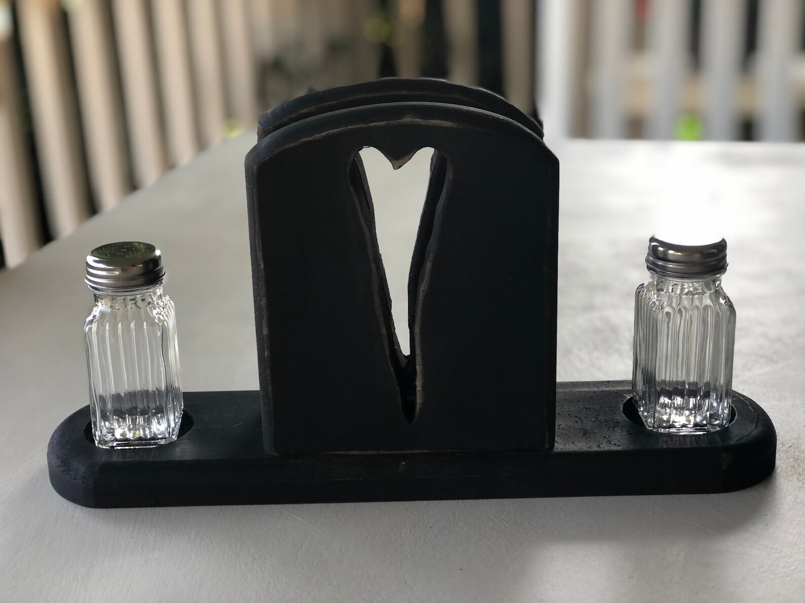 Black Prim Heart Napkin and Salt & Pepper Holder/wooden Napkin Etsy