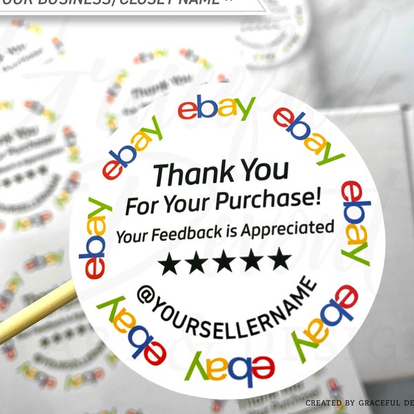 ebay Thank You Sticker - 2"  (inches) Round [GD35] eBay Rate Me Sticker, eBay seller sticker, eBay Personalized Sticker, eBay Labels.