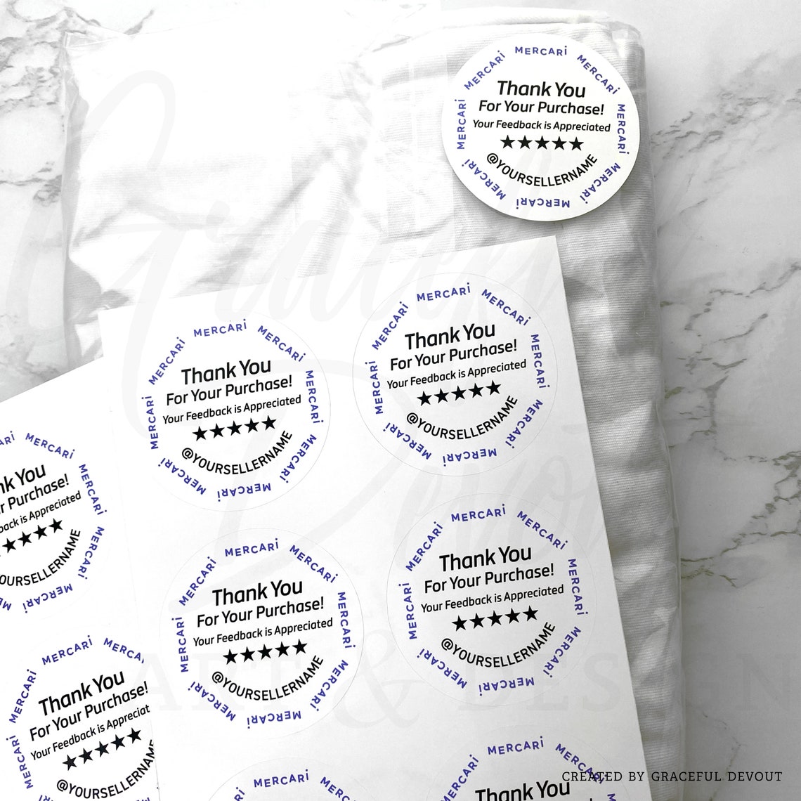 Mercari Thank You Sticker 2 inches Round GD37 Mercari Shipping Label