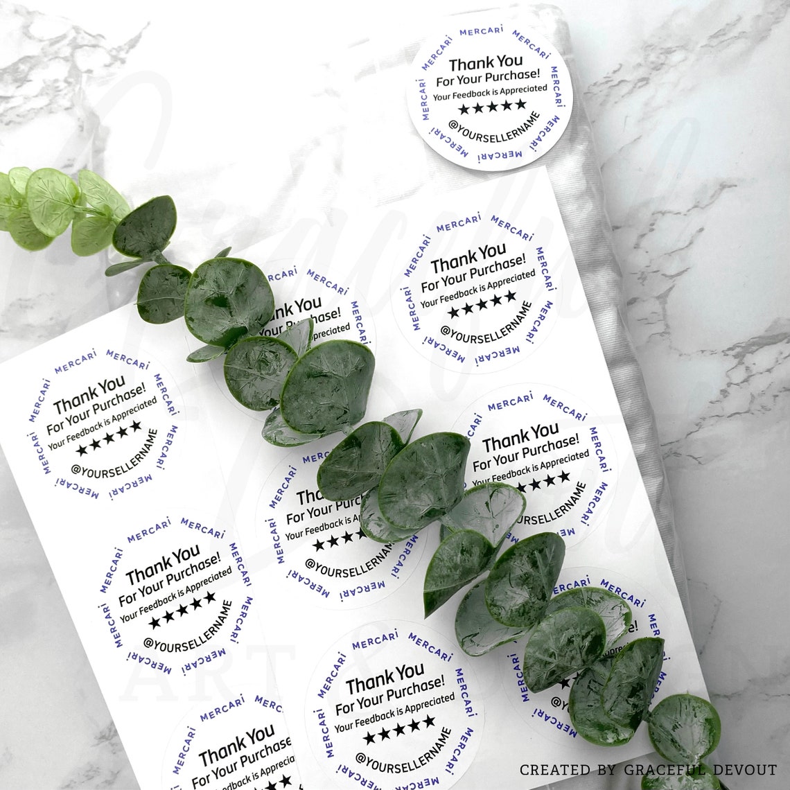 Mercari Thank You Sticker 2 inches Round GD37 Mercari Shipping Label