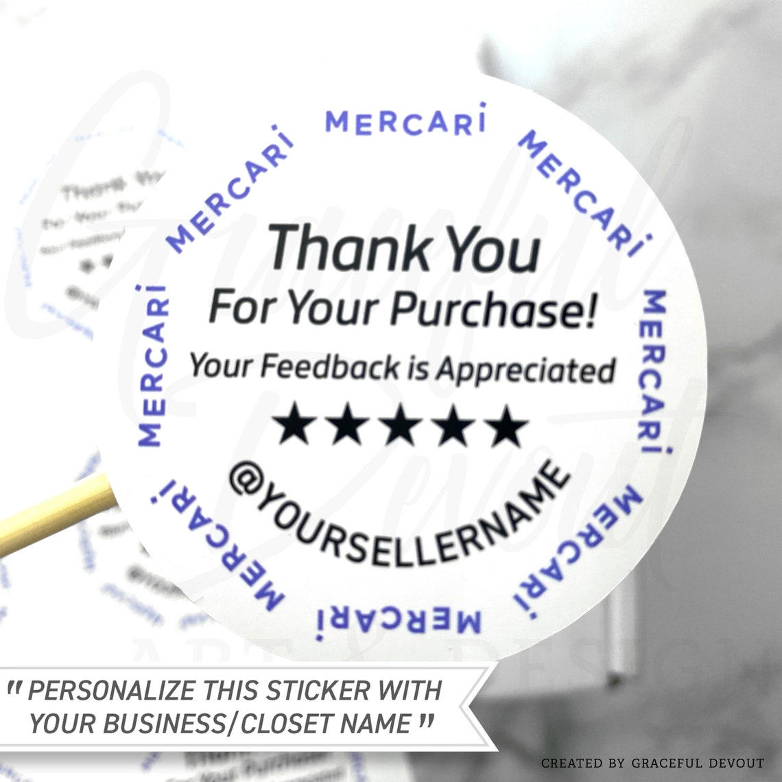 Mercari Thank You Sticker 2 inches Round GD37 Mercari Shipping Label