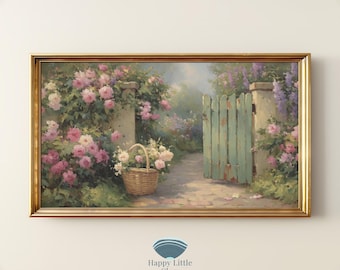 Spring Garden Gate Frame TV Art | Cottage Garden Roses & Wisteria | Soft Impressionist Landscape | Samsung Frame TV 4K Download