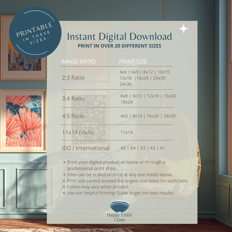 Instant Digital Download Sizes provided by Happy Little Clam Shop