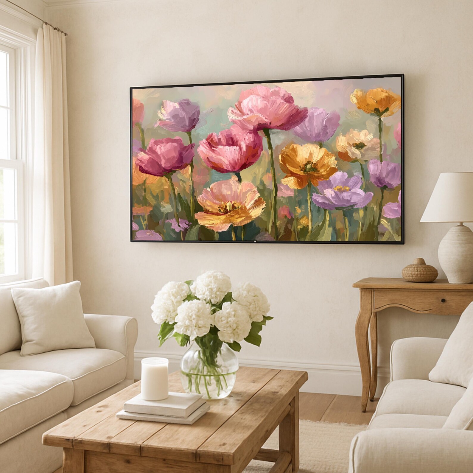 Spring Tulip Meadow Frame TV Art | Painterly Floral Landscape | Pastel ...