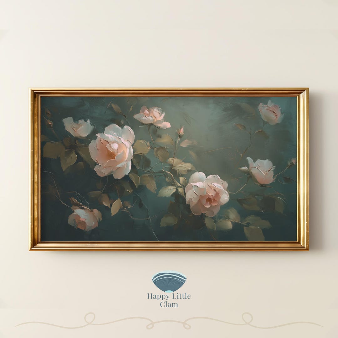Midnight Peach Roses Floral Art | Dark Moody Still Life Painting ...