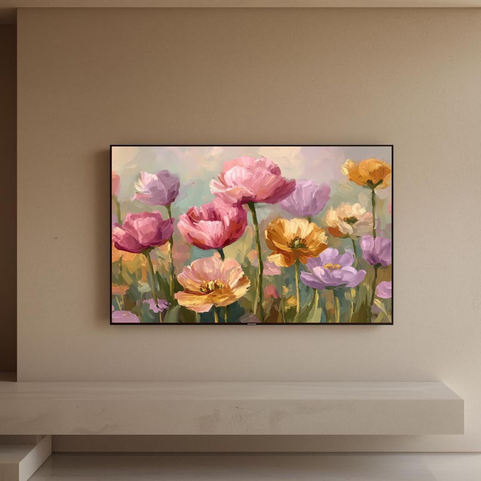 Spring Tulip Meadow Frame TV Art | Painterly Floral Landscape | Pastel ...