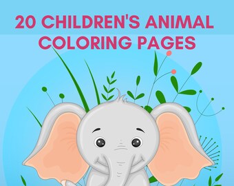 20 Children's Animal Printable Digital Coloring Pages - PDF printable for Boys, Girls, Kids, Teens - Animal Party - Kids Birthday Party